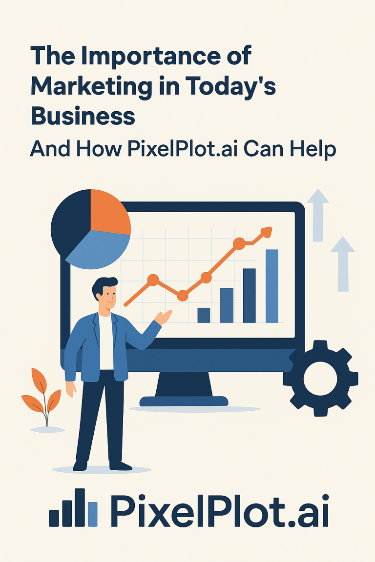 Business professional presenting marketing data on a computer screen with charts and graphs, symbolizing the importance of marketing and PixelPlot.ai insights.