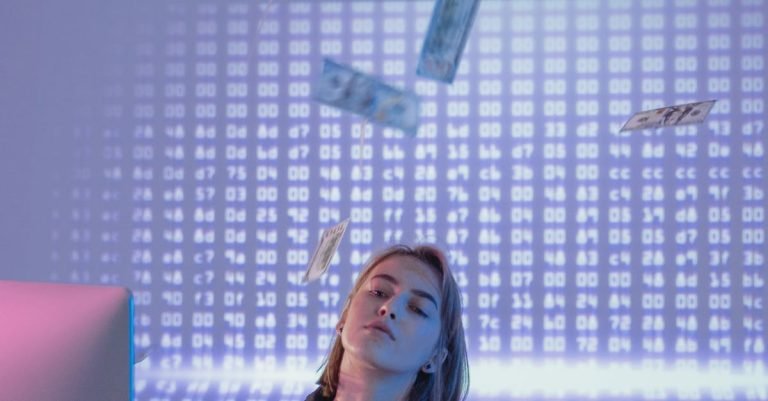 Illustration of data transforming into ad creative dollars