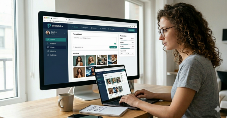 A media buyer using software to generate multiple script variations and storyboards for a short-form video campaign